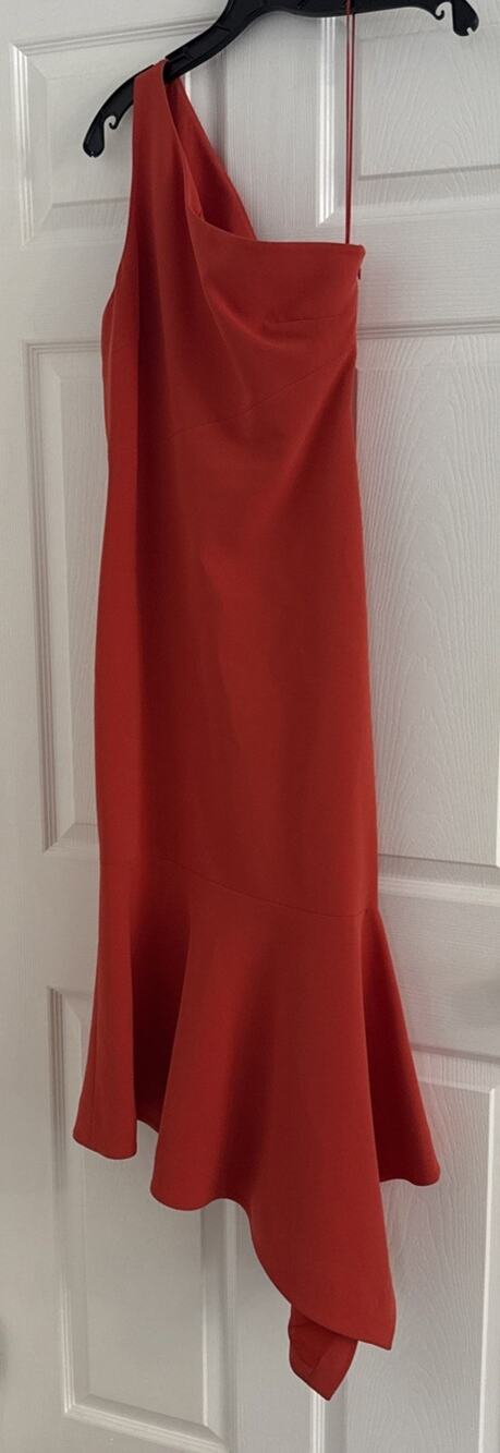 Cinq à Sept Sandra Gown Orange Clementine One Shoulder Ruched Dress Sz 6 $695